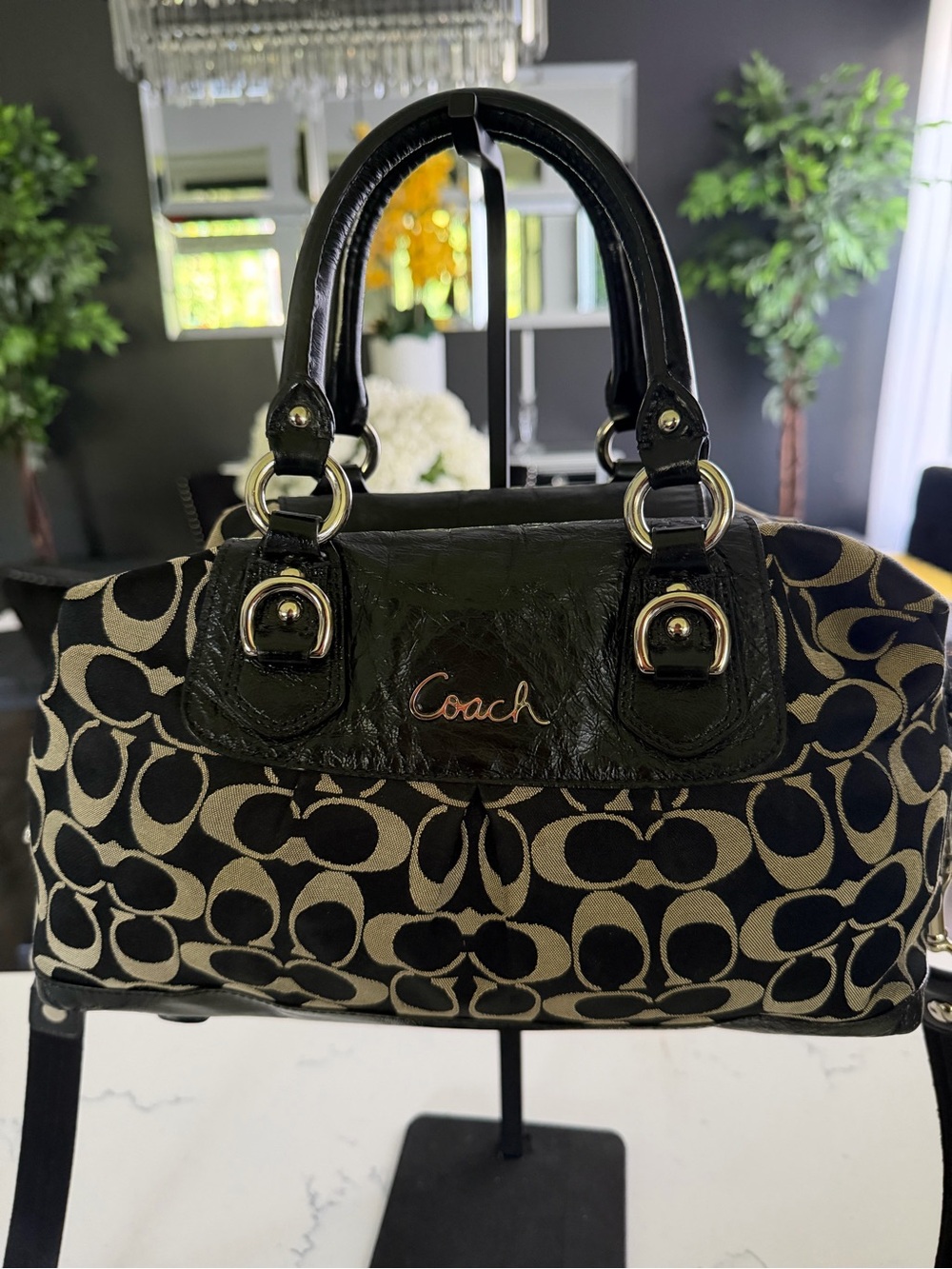 Coach Ashley Black and Khaki Signature Satchel